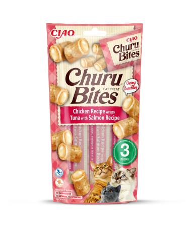 Ciao Churu Bites by INABA Cat Treat - Chicken Tuna & Salmon Flavour (3 x 10g) / Crispy Pouches with Creamy Filling Delicious & Healthy Snack for Cats Hand Feeding Natural Grain Free Chicken Tuna & Salmon 10 g (Pack of 3)