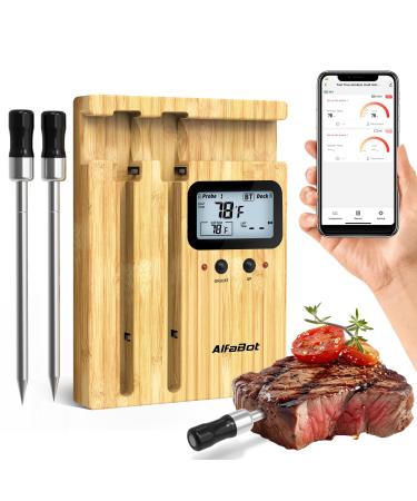 Alfabot K1 Wireless Meat Thermometer intelligent meat thermometer wireless with 2 probes 150m Bluetooth range app control for kitchen oven oven grill
