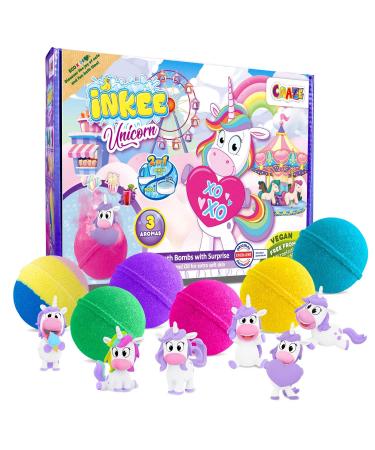 Inkee gift box Unicorn |Box with 6 bombs for children with surprise 6 bath balls with unicorn figures in 6 different colors unicorn bombs gift set