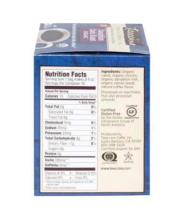 Teeccino Organic Dandelion Dark Roast Herbal Tea - Caffeine-Free, 10 Tea Bags (2.12 oz) - Buy Online on SooperMarket.com