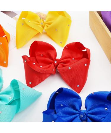 Sparkly Rhinestone 8-Inch Hair Bows Clips - 14 Piece Set for Girls, Toddlers, and Teens - Buy Online on SooperMarket.com