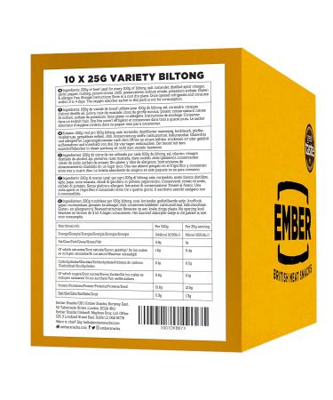 Ember Snacks Biltong Beef Jerky - 10 x 25g Variety | Low-Calorie Low-Fat On-the-Go Snack Made from British & Irish Beef - Buy Online on SooperMarket.com
