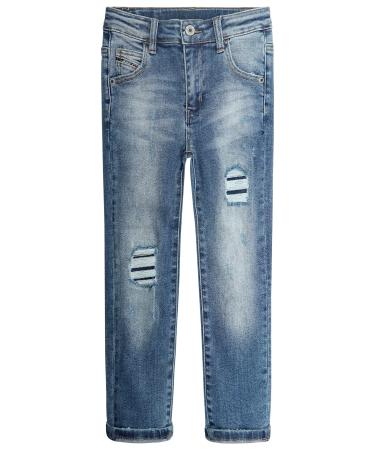 KIDSCOOL SPACE Baby Little Boys Jeans Elastic Band Inside Straight Fit Ripped Denim Pants 5-6 Years Deepblue-2583