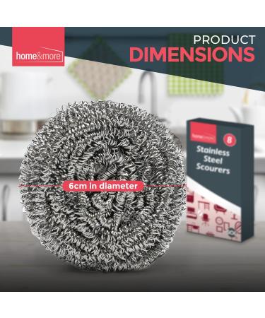 8pk Stainless Steel Scourer | Heavy Duty Metal Cleaning Pads - 6cm x 6cm | Thick Strong Wire Wool Scourers - Reusable - Buy Online on SooperMarket.com