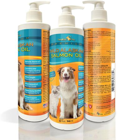 TerraMax Pro Premium Wild Alaskan Salmon Oil for Dogs and Cats - Omega-3 Supplement with EPA, DHA Fatty Acids, Astaxanthin & Vitamin D - 32 Fl. Oz - Buy Online on SooperMarket.com