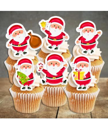 PRECUT Christmas Santa Cupcake Toppers Edible Santa Cake Decorations Christmas Decorations Santa Cake Topper (12) - Buy Online on SooperMarket.com
