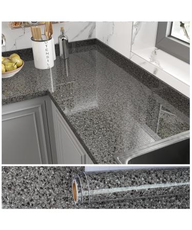 VEELIKE Granite Peel and Stick Countertops for Kitchen 15.7''x354'' Granite Contact Paper for Countertops Waterproof Marble Counter Top Laminant Self Adhesive Vinyl Wrap for Bathroom Counter Tops 15.7''x354'' Dark