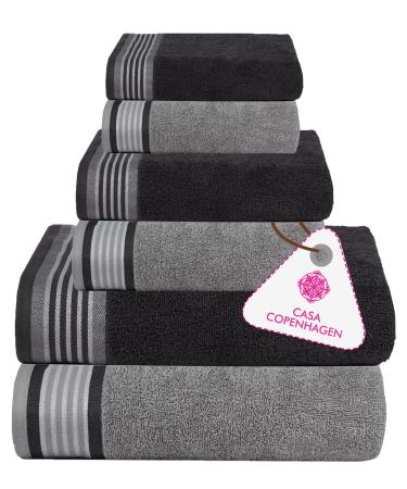 Casa Copenhagen Designed in Denmark 550 GSM 2 Large Bath Towels 2 Large Hand Towels 2 Washcloths, Super Soft Egyptian Cotton 6 Towels Set for Bathroom, Kitchen & Shower - Granite Grey & Mirage Grey 6 Pcs Towel Set Granite Grey & Mirage Grey
