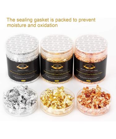 CHMI Gold Foil Flakes for Resin - 15g | Metallic Leaf for Jewelry, Nails, Painting, Crafts | Multicolor Gold, Silver, Copper Flakes - Buy Online on SooperMarket.com