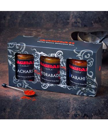Aagrah Tarka Indian Curry Cooking Sauces Gift Box - Karahi Achari and Hydrabadi - Authentic Restaurant Recipes - 3 x 270g - Each Jar Serves 3-4 - Buy Online on SooperMarket.com