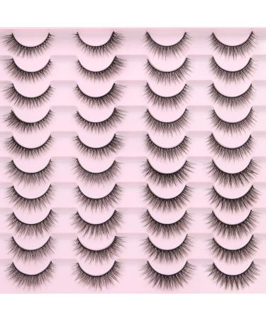 20 Pairs Eyelashes Natural Wispy Mink Lashes Fluffy Short Eye Lashes Pack 4D Volume Strip False Lashes Geeneiya Multipack Fake Eyelashes 4 Styles Mixed Natural Short Lashes