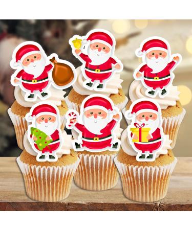 PRECUT Christmas Santa Cupcake Toppers Edible Santa Cake Decorations Christmas Decorations Santa Cake Topper (12) - Buy Online on SooperMarket.com