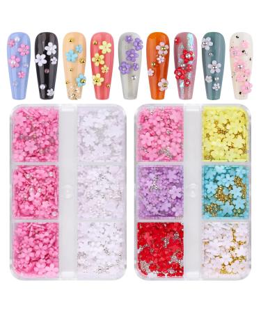 Kalolary 3D Flower Nail Charms Rhinestone for Acrylic Nail Decorations Acrylic Flowers Nail Art Stud Decorations for Women Girls