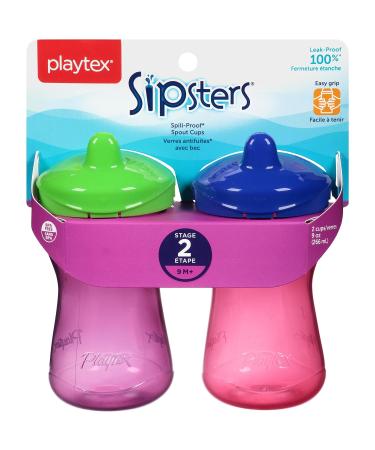Playtex Sipsters Stage 2 Spill-Proof Spout Sippy Cups - 9oz - 2 Pack - Buy Online on SooperMarket.com