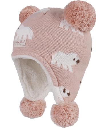 LANGZHEN Polar Bear Pink Winter Hat for Baby Boys Girls 6-12 Months | Earflap Knit Warm Cap with Fleece Lining - Buy Online on SooperMarket.com