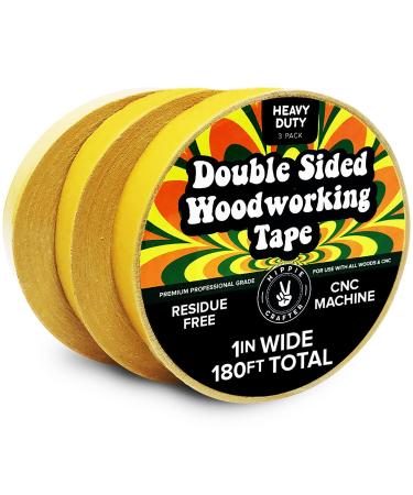 3 Pk Double Stick Tape Double Sided Woodworking Tape Double Sided 1 inch Wide Wood Tape for Woodworkers CNC Machines Routing Templates Strong Double Sided Tape Heavy Duty 60 Feet Each (180FT Total) 1 Wide 180 Feet