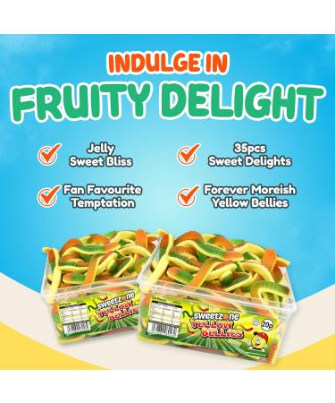 Sweetzone Yellow Belly Snakes Tub Filled With Gummy Snakes Snacks Fun For The Entire Family | 742g of Yellow Bellies Halal Jelly Sweets | Experience The Taste of a Mixed Fruit Yellow Belly Treat - Buy Online on SooperMarket.com