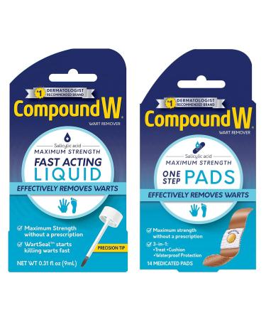 Compound W Wart Remover Liquid and Pad Pack 0.31 oz Salicylic Acid Liquid and 14 One Step Pads
