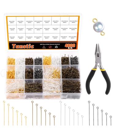 Tanstic 4801Pcs 4 Colors Open Eyepins  16/20/24/30/35/40mm Open Headpins for Jewelry Making with 1Pc Needle-Nose Pliers for DIY Crafts Earring Necklace Pendants Bracelets