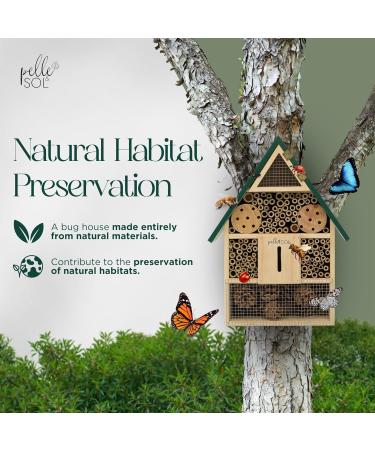 Pelle & Sol Eco-Friendly Bee House | Weather Resistant Hanging Bug Hotel for Bees, Butterflies & Insects | Bamboo Nesting Habitat for Kids | Garden Decor & Nature Gifts - Buy Online on SooperMarket.com