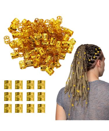 SKHAOVS 200 Pieces Hair Braid Rings Dreadlocks Gold Dreadlocks Hair Jewelry Hair Jewellery Adjustable Dreadlocks Beads Dreadlocks Accessories for Braiding Hair Decor (Gold)