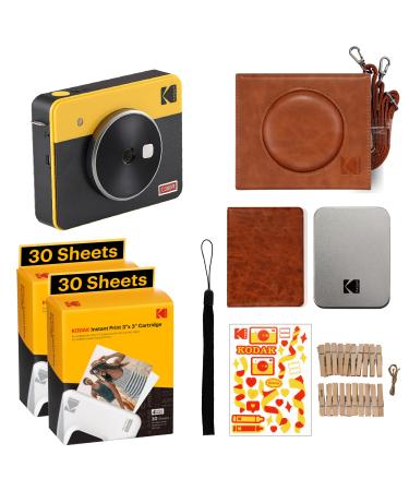 KODAK Mini Shot 3 Retro 4PASS 2-in-1 Instant Digital Camera and Photo Printer (3x3 inches) + 68 Sheets Gift Bundle, Yellow Printer + 68 Sheets + Accessories Yellow