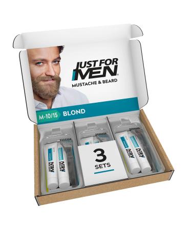 Just For Men Mustache & Beard Beard Coloring for Gray Hair With Biotin Aloe and Coconut Oil for Healthy Facial Hair - Blond M-10/15 (Pack of 3 Ecomm Friendly Packaging) Blond M-10/15