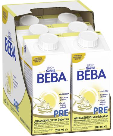 Beba Nestl Beba Pre infant milk food from birth ready -to -drink baby milk in Tetra Pak slightly compatible baby food 6 Pack (6 x 200ml)