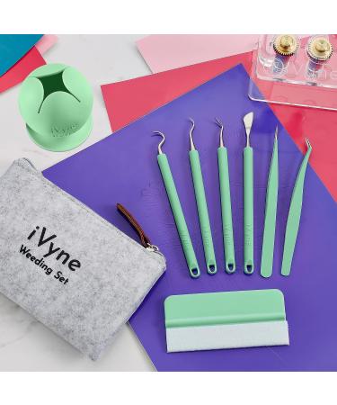 iVyne (8pcs) Premium Vinyl Weeding Tool Kit & Weeding Scrap Collector Soft Grip Tools with Berry  Weeder  Tweezers  Picker Or Hook  and Scraper Set for Silhouette Cameos & Cricut - Green Green 8pcs - Buy Online on SooperMarket.com