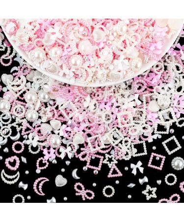 3D Multi Shapes Pearl Nail Charms 1200Pcs Mix Styles Heart Star Bowknot Cute Pearls for Nail Art DIY Crafts Design Accessories Nail Supplies