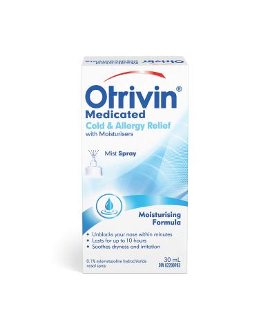 Otrivin Nasal Spray Cold & Allergy Medication with Moisturizer Nasal Decongestant 30 mL 20 mL Moisture