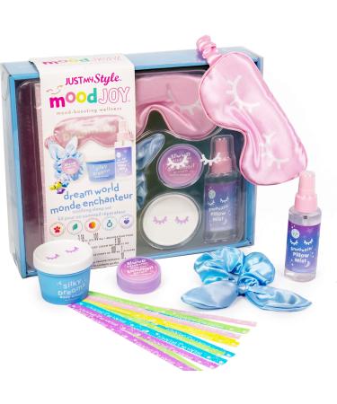 Just My Style Dream World Bedtime Ritual Set by Horizon Group USA, Soothing Sleep Set, Silk Eye Mask, Silk Scrunchie, Pillow Mist, Body Cream, Lavender Salve & Origami Stars
