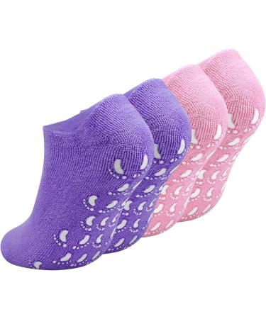 Moisturizing Gel Socks (2 Pairs) with Vitamin & Oil Infusion | Hydrating Moisture Socks for Dry Skin Repair - Purple & Pink - Buy Online on SooperMarket.com