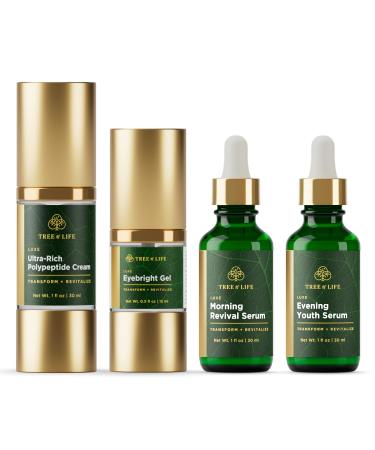 Tree of Life Age Defying Luxe Facial Skincare Regimen | Includes Morning Revival Serum (1 Oz)  Evening Youth Serum (1 Oz)  Polypeptide Cream (1 Oz) and Eyebright Eye Gel (0.5 Oz)