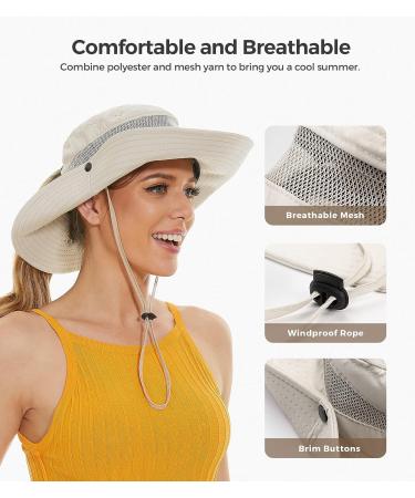 Women's UPF50+ Sun Hat with Ponytail Hole - Waterproof Beach Bucket Hat in Beige - Buy Online on SooperMarket.com