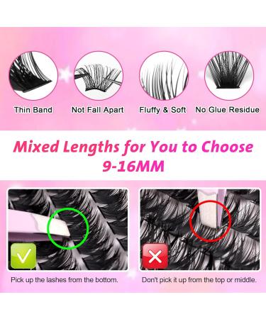 wiwoseo Russian Cluster Lashes Kit - Individual Eyelash Extensions with Glue (0.07D Volume, 9-16MM) - Buy Online on SooperMarket.com