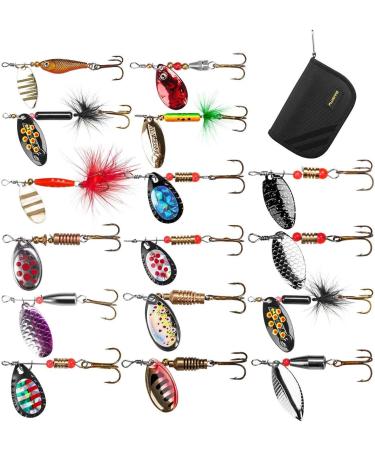 PLUSINNO Bass Fishing Lures 16pcs Spinner Baits Kit with Carry Bag - Trout Hard Metal Spinner Baits Set - Buy Online on SooperMarket.com