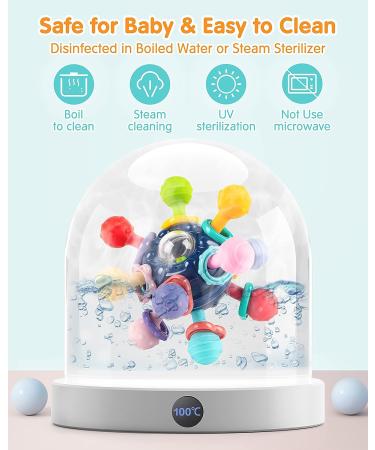 Vanmor Baby Teether Toy | Sensory Chew Teething Ball Rattle | Montessori Grasping Activity | 0-6 Months | Blue - Buy Online on SooperMarket.com