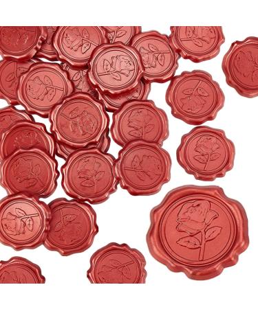 CRASPIRE Adhesive Wax Seal Stickers 25PCS Red Rose Wax Seal Sticker for Envelopes Decorative Stamp Stickers Envelope Stickers for Wedding Invitation Craft Scrapbook Party Gift Grapping R Rose Flower
