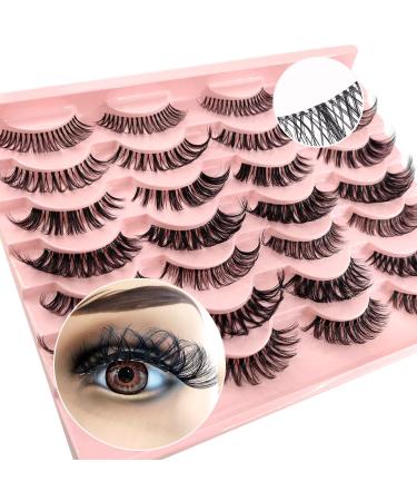 Russian Strip Lashes with Clear Band Looks Like Eyelash Extensions D Curl Lash Strips 12mm Cat-Eye Lashes Natural Look Wispy False Eyelashes 7 Styles Mixed 14 Pairs Pack by Heracks