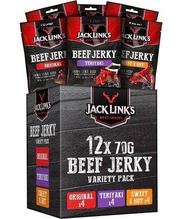 Jack Link's Beef Jerky Mixed Case 70gr - 12 -Sack (12x70G) - Protein -rich dry meat from beef - High protein D rfleisch - in 3 variants mixing box 30 g (1 Pack)