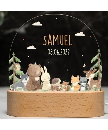 Kidsmood Nachtlampe with desired name individual bedside lamp children cute night light for babies personalized gifts for babies gift for the birth of animal family