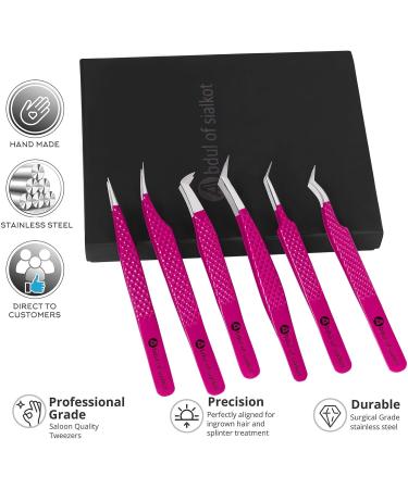 Silakor Eyelash Extension Tweezers Set - 6 Piece Stainless Steel Tweezers for Volume & Classic Lash Extensions - Pink - Buy Online on SooperMarket.com