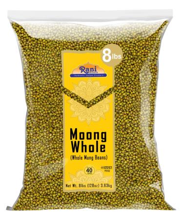 Rani Moong Whole (Ideal for cooking & sprouting Whole Mung Beans with skin) Lentils Indian 128oz (8lbs) 3.63kg Bulk All Natural | Gluten Friendly | Non-GMO | Kosher | Vegan | Indian Origin Moong Whole Net Wt. 128oz (8lbs) 3.63kg