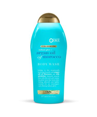 OGX Radiant Glow + Argan Oil of Morocco Extra Hydrating Body Wash for Dry Skin, Moisturizing Gel Body Cleanser for Silky Soft Skin, Paraben-Free, Sulfate-Free Surfactants, 19.5 fl oz