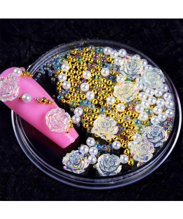 Heart Nail Rhinestones Nail Ornament White Auroras Transparent Illusions Three Dimensionals Resin Rose Ornament Short Clear Press on Nails 1 count (Pack of 1) GD1 - Buy Online on SooperMarket.com