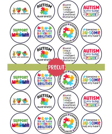 24 PRECUT Autism Awareness Edible Cupcake Toppers - Jigsaw Theme Premium Thickness SWEETENED Vanilla - Wafer Card disc Cake Decorations - Buy Online on SooperMarket.com