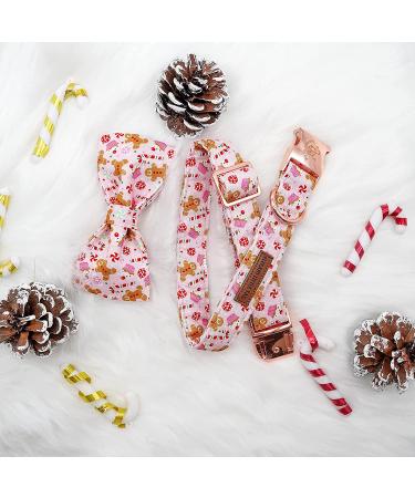 Elegant Little Tail Dog Collar with Bow - Holiday Dog Collar for Girl or Boy - Pet Gift Bowtie - Adjustable for Small, Medium, Large Dogs - Gingerbread Man Design - Buy Online on SooperMarket.com