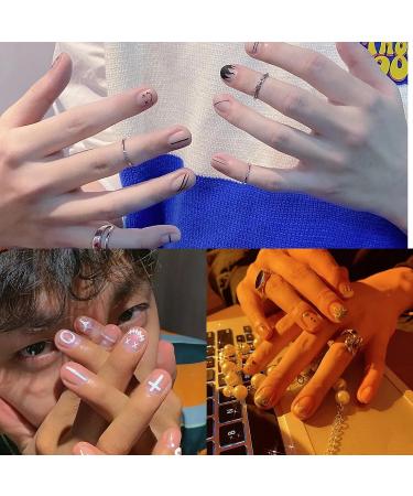 Klein Blue Flame Smiley Face Nail Art Sticker Decals - Minimalist Style Impressionist Lines Star Design - 4 Colors - Men and Women Nail Art Decoration - Buy Online on SooperMarket.com