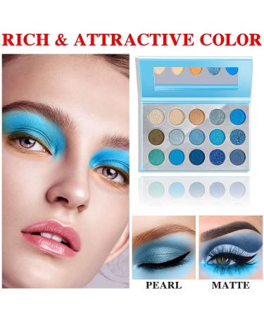 QIUFSSE Blue Eyeshadow Palette - 15 Colors Matte Glitter Blendable Eye Shadow Set for Women | Long Lasting Metallic Shades | Christmas Gift Idea - Buy Online on SooperMarket.com